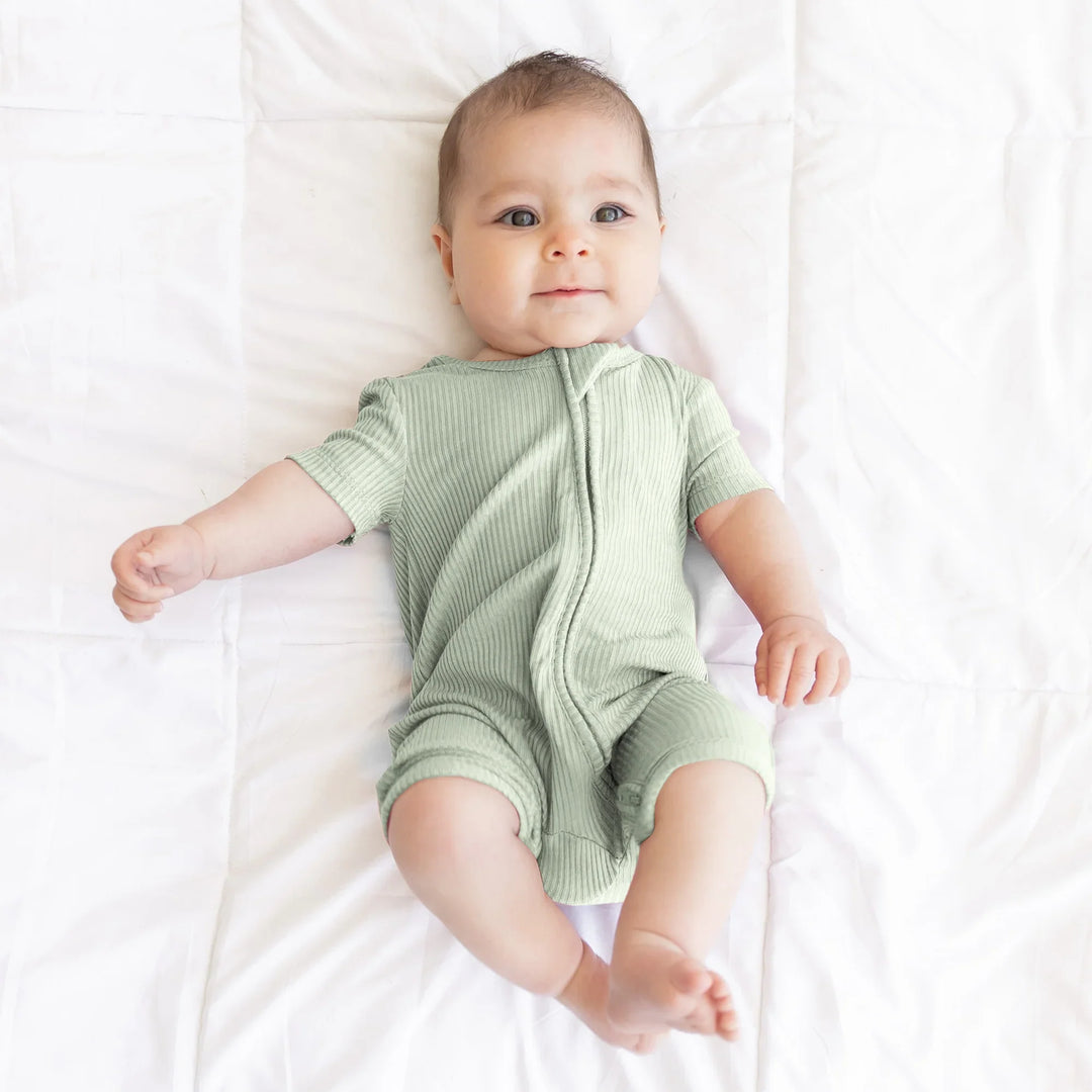 Sweet Sage Ribbed Shorty Zippy , Sweet Sage Ribbed Shorty Zippy - 0-3M