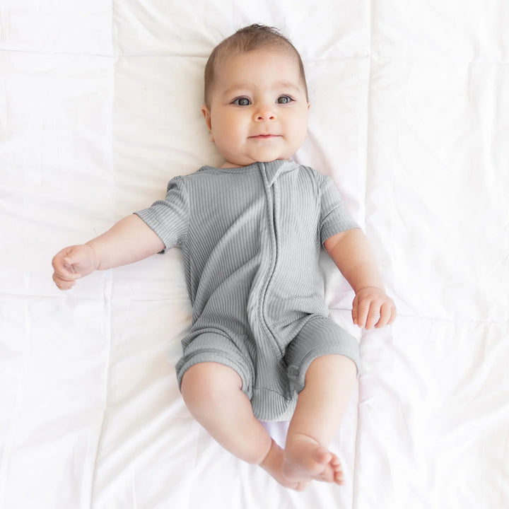 Moon Grey Ribbed Shorty Zippy , Moon Grey Ribbed Shorty Zippy - 0-3M