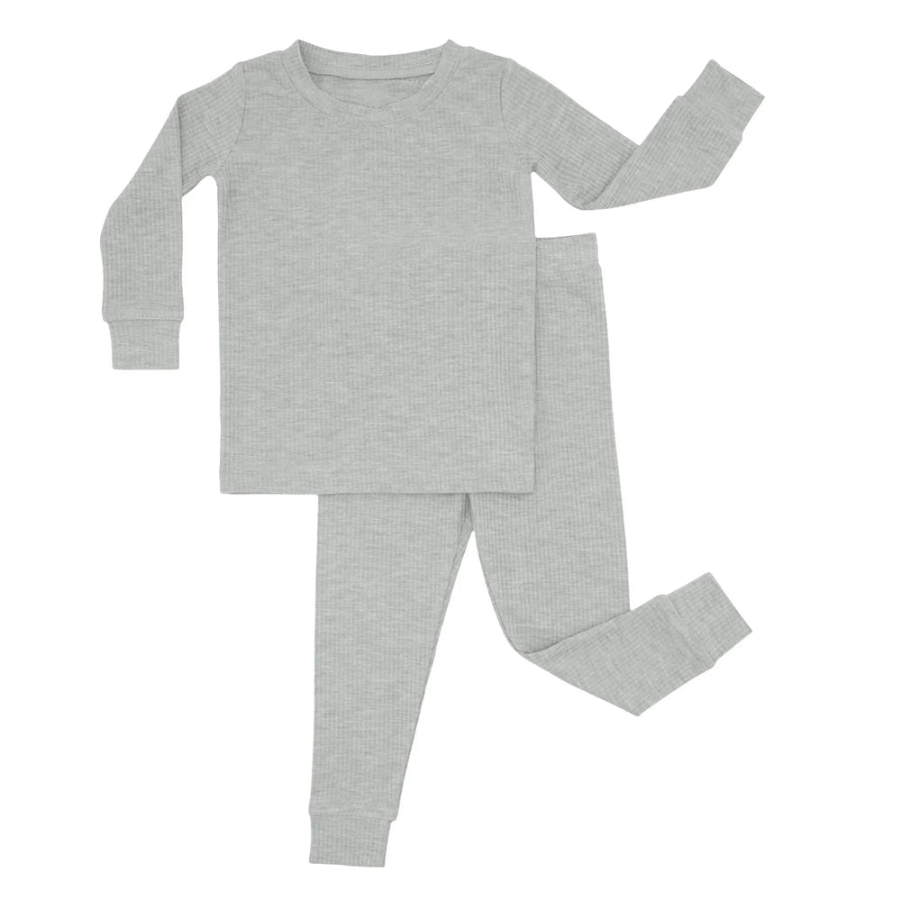 Moon Grey Ribbed Two Piece Long Sleeve Pajama Set , Moon Grey Ribbed Two Piece Long Sleeve Pajama Set - 12-18M