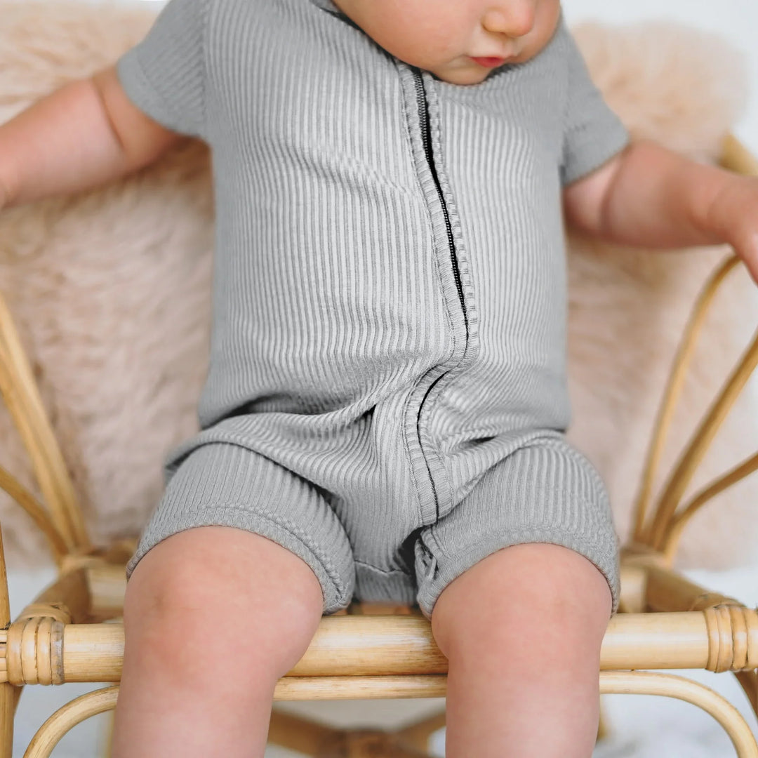 Moon Grey Ribbed Shorty Zippy , Moon Grey Ribbed Shorty Zippy - 0-3M