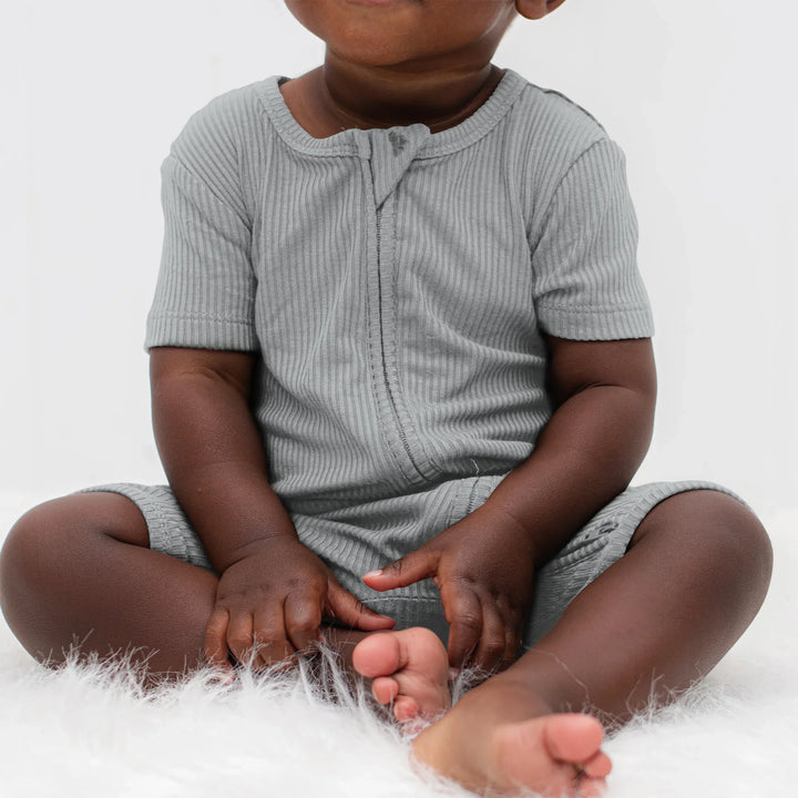 Moon Grey Ribbed Shorty Zippy , Moon Grey Ribbed Shorty Zippy - 0-3M