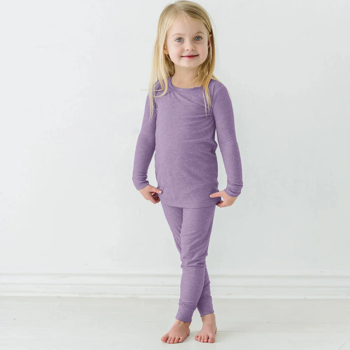Lavender Ribbed Two Piece Long Sleeve Pajama Set , Lavender Ribbed Two Piece Long Sleeve Pajama Set - 12-18M