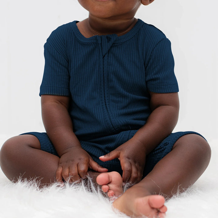 Midnight Blue Ribbed Shorty Zippy , Midnight Blue Ribbed Shorty Zippy - 0-3M