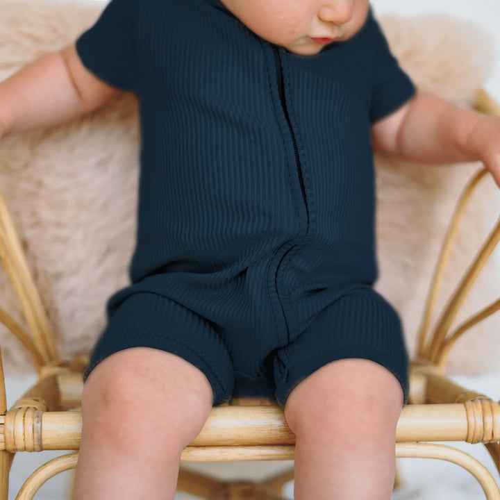 Midnight Blue Ribbed Shorty Zippy , Midnight Blue Ribbed Shorty Zippy - 0-3M