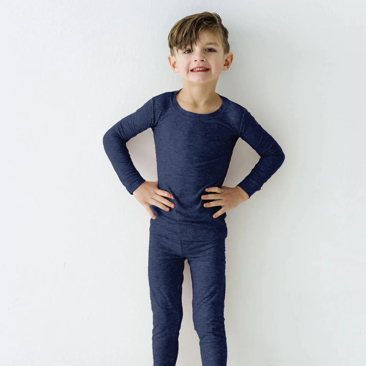 Midnight Blue Ribbed Two Piece Long Sleeve Pajama Set , Midnight Blue Ribbed Two Piece Long Sleeve Pajama Set - 12-18M
