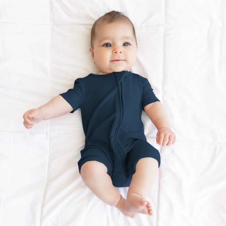 Midnight Blue Ribbed Shorty Zippy , Midnight Blue Ribbed Shorty Zippy - 0-3M