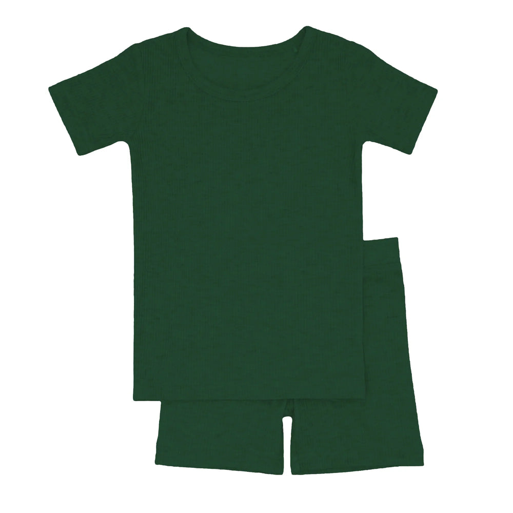 Forest Green Ribbed Two Piece Short Sleeve Shorts Pajama Set , Forest Green Ribbed Two Piece Short Sleeve Shorts Pajama Set - 12-18M