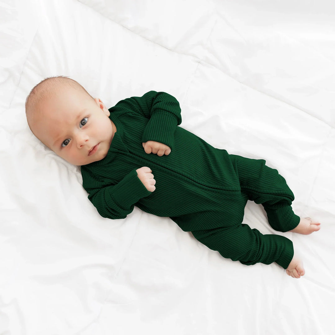 Forest Green Ribbed Convertible Zippy , Forest Green Ribbed Convertible Zippy - 0-3M