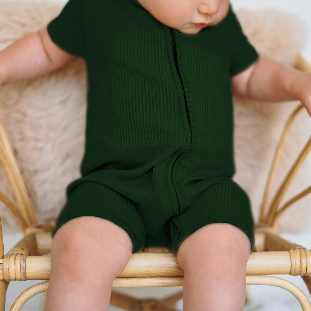 Forest Green Ribbed Shorty Zippy , Forest Green Ribbed Shorty Zippy - 0-3M