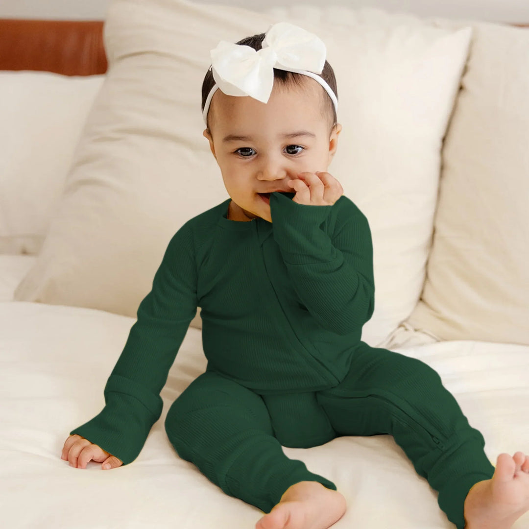 Forest Green Ribbed Convertible Zippy , Forest Green Ribbed Convertible Zippy - 0-3M