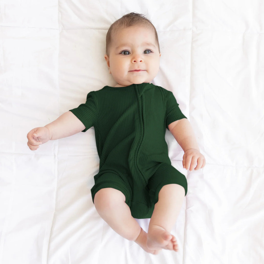 Forest Green Ribbed Shorty Zippy , Forest Green Ribbed Shorty Zippy - 0-3M