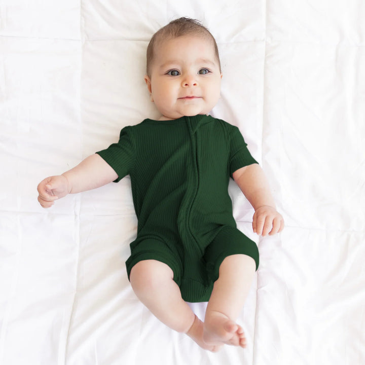Forest Green Ribbed Shorty Zippy , Forest Green Ribbed Shorty Zippy - 0-3M