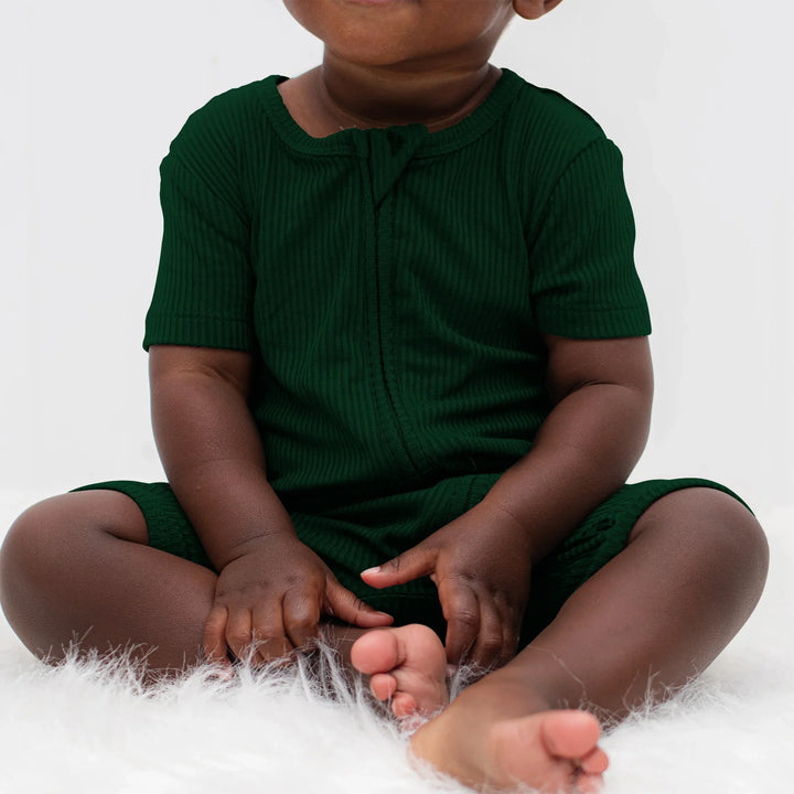 Forest Green Ribbed Shorty Zippy , Forest Green Ribbed Shorty Zippy - 0-3M