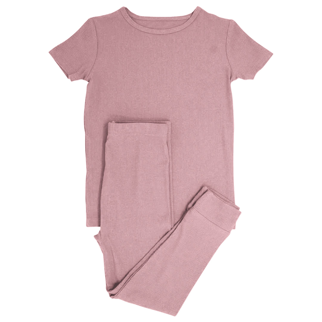 Blush Petal Ribbed Two Piece Short Sleeve Pajama Set