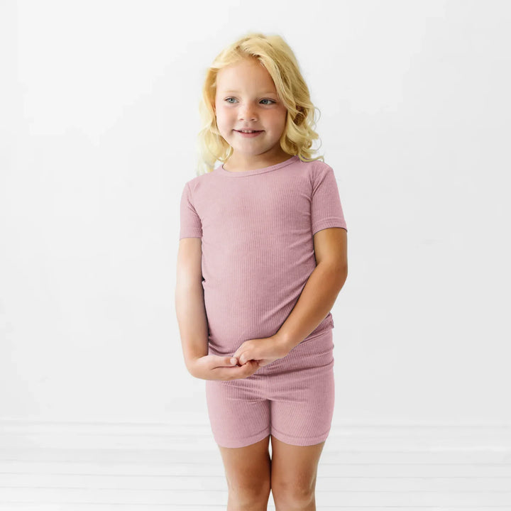 Blush Petal Ribbed Two Piece Short Sleeve Shorts Pajama Set , Blush Petal Ribbed Two Piece Short Sleeve Shorts Pajama Set - 12-18M