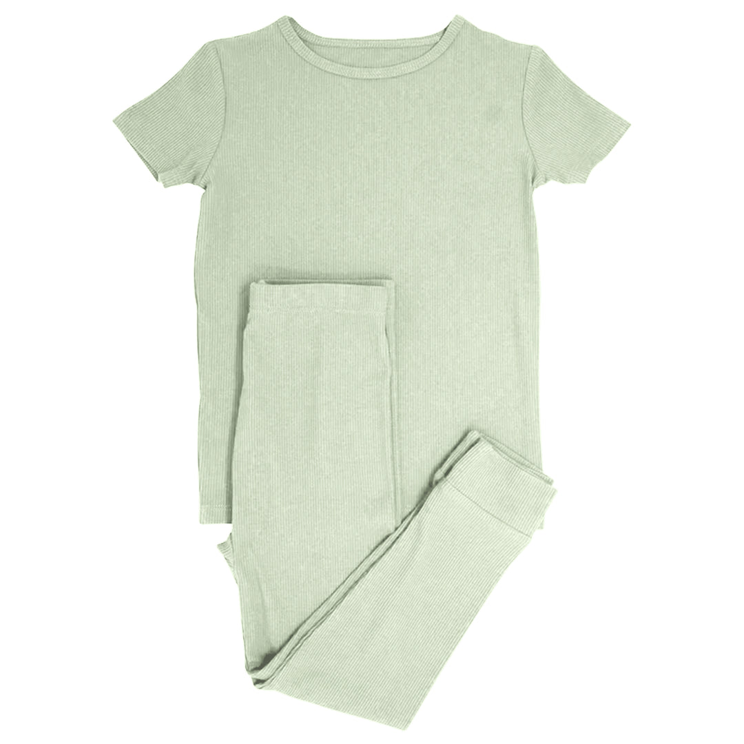 Sweet Sage Ribbed Two Piece Short Sleeve Pajama Set