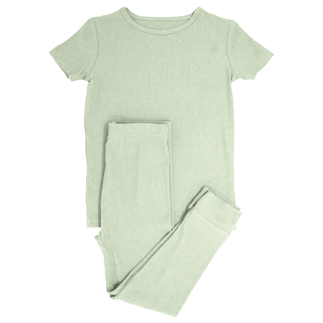 Sweet Sage Ribbed Two Piece Short Sleeve Pajama Set , Sweet Sage Ribbed Two Piece Short Sleeve Pajama Set - 12-18M
