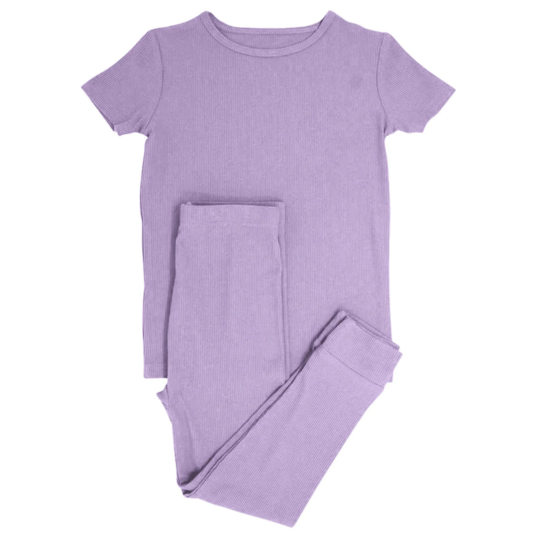 Lavender Ribbed Two Piece Short Sleeve Pajama Set , Lavender Ribbed Two Piece Short Sleeve Pajama Set - 12-18M