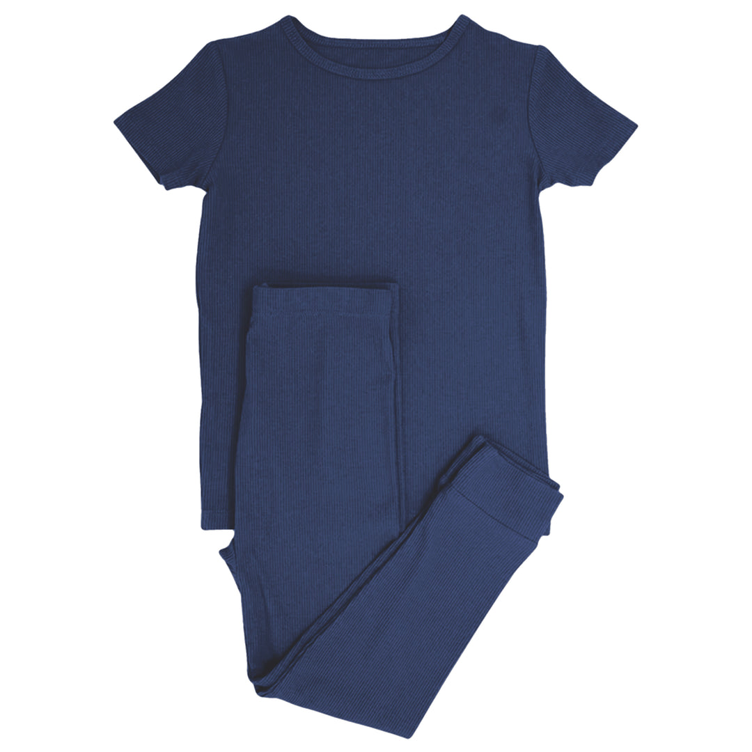 Midnight Blue Ribbed Two Piece Short Sleeve Pajama Set
