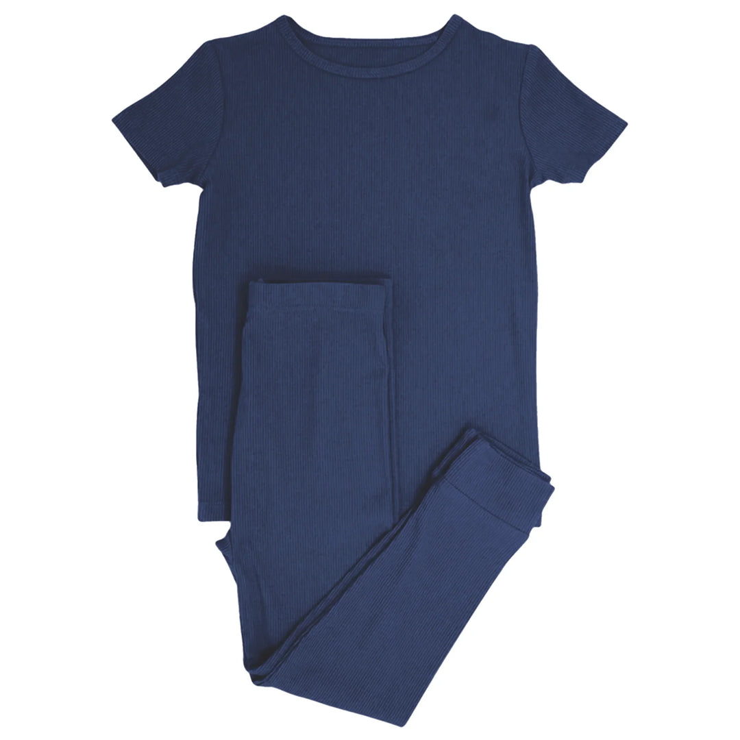 Midnight Blue Ribbed Two Piece Short Sleeve Pajama Set , Midnight Blue Ribbed Two Piece Short Sleeve Pajama Set - 12-18M