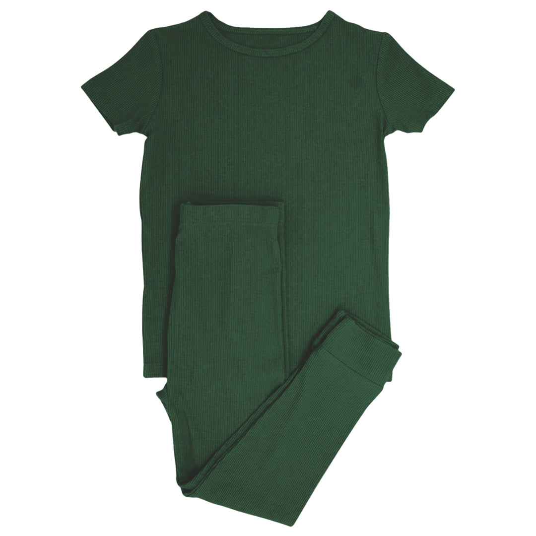Forest Green Ribbed Two Piece Short Sleeve Pajama Set