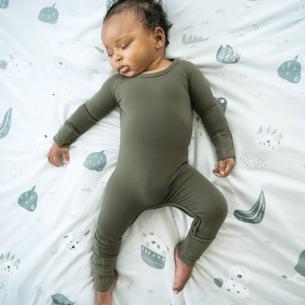 Cozy Crescent Zippered Romper , Cozy Crescent Zippered Romper - Olive / Newborn