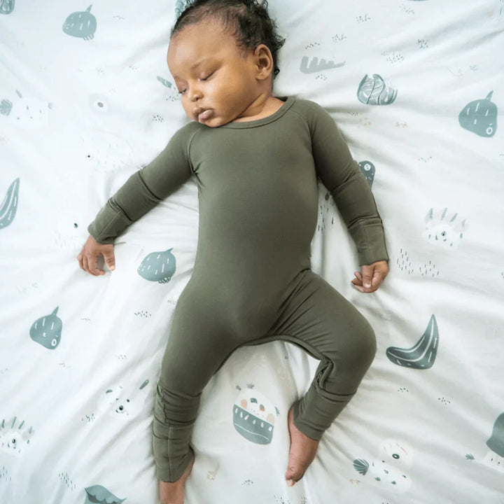 Cozy Crescent Zippered Romper , Cozy Crescent Zippered Romper - Olive / Newborn