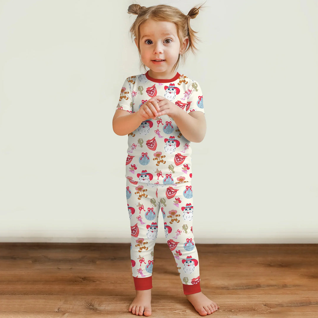Lovely Western Christmas Girl Two Piece Short Sleeve Pajama Set , Lovely Western Christmas Girl Two Piece Short Sleeve Pajama Set - 12-18M