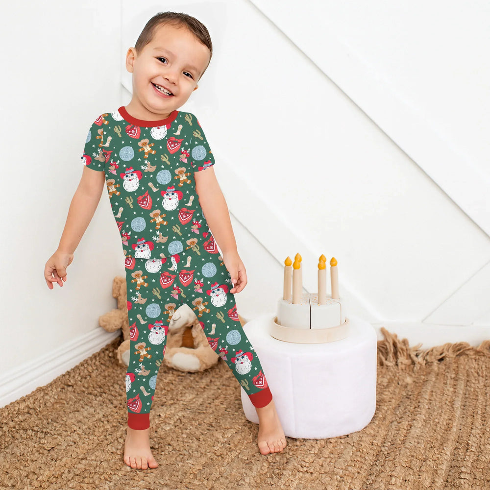 Lovely Western Christmas Boy Two Piece Short Sleeve Pajama Set , Lovely Western Christmas Boy Two Piece Short Sleeve Pajama Set - 12-18M