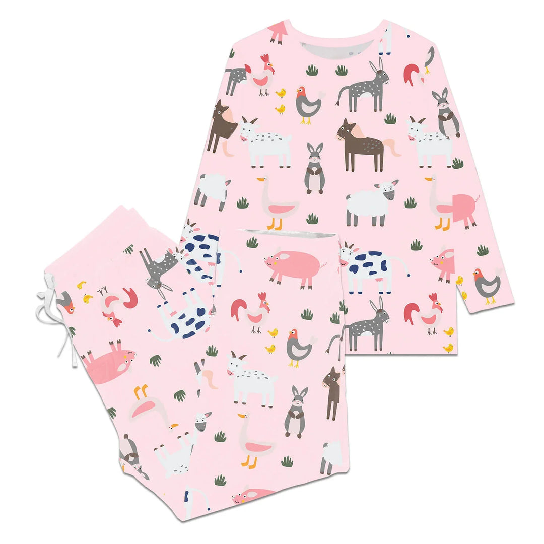 Pink Farm Animals Women Pajama Set , Pink Farm Animals Women Pajama Set - S