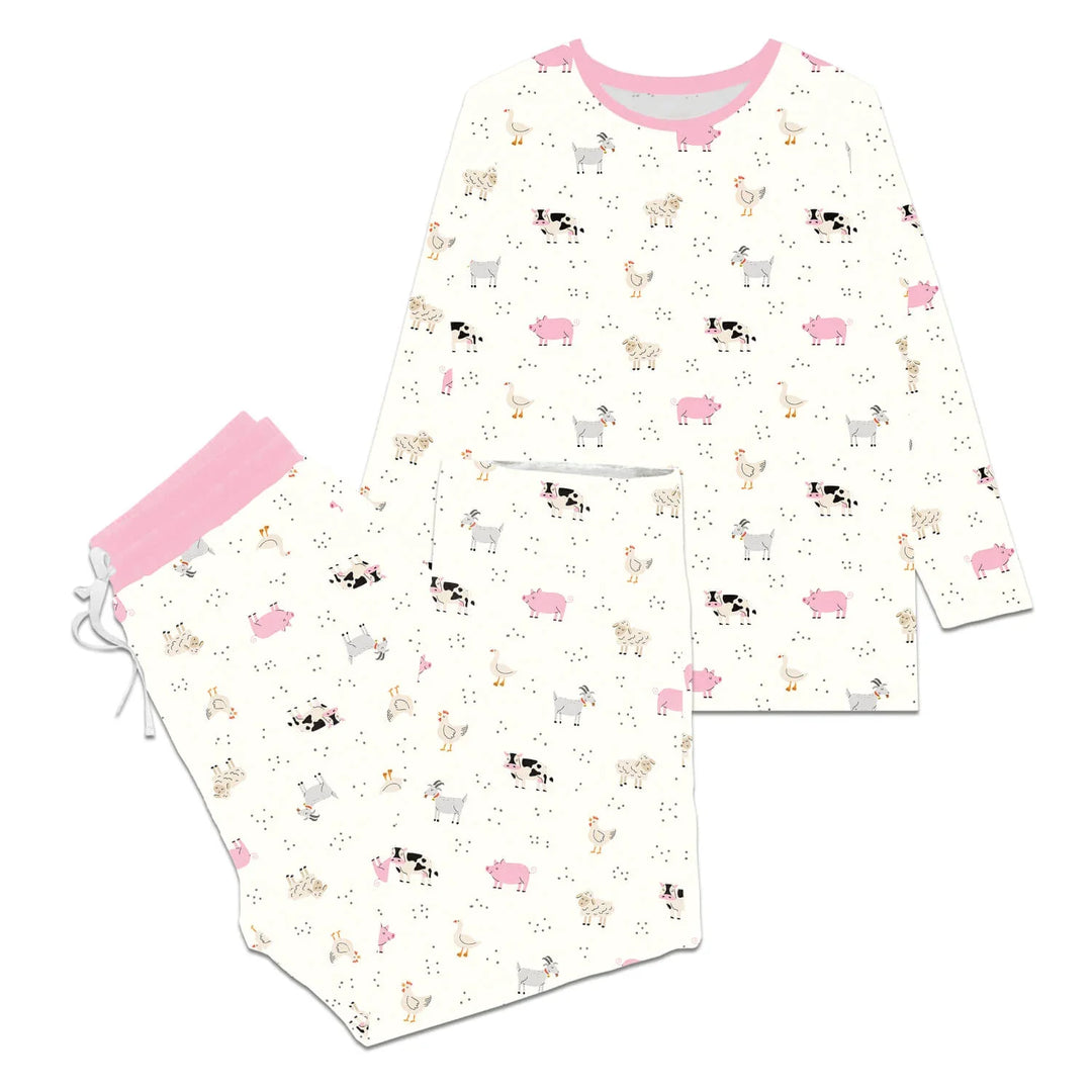 Pink Sleepy Farm Animals Women Pajama Set