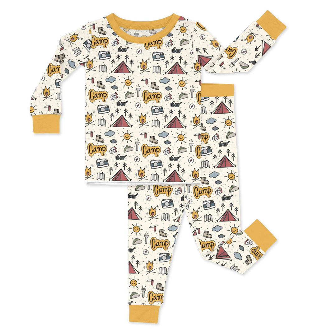 Gelbes zweiteiliges Camping-Pyjama-Set