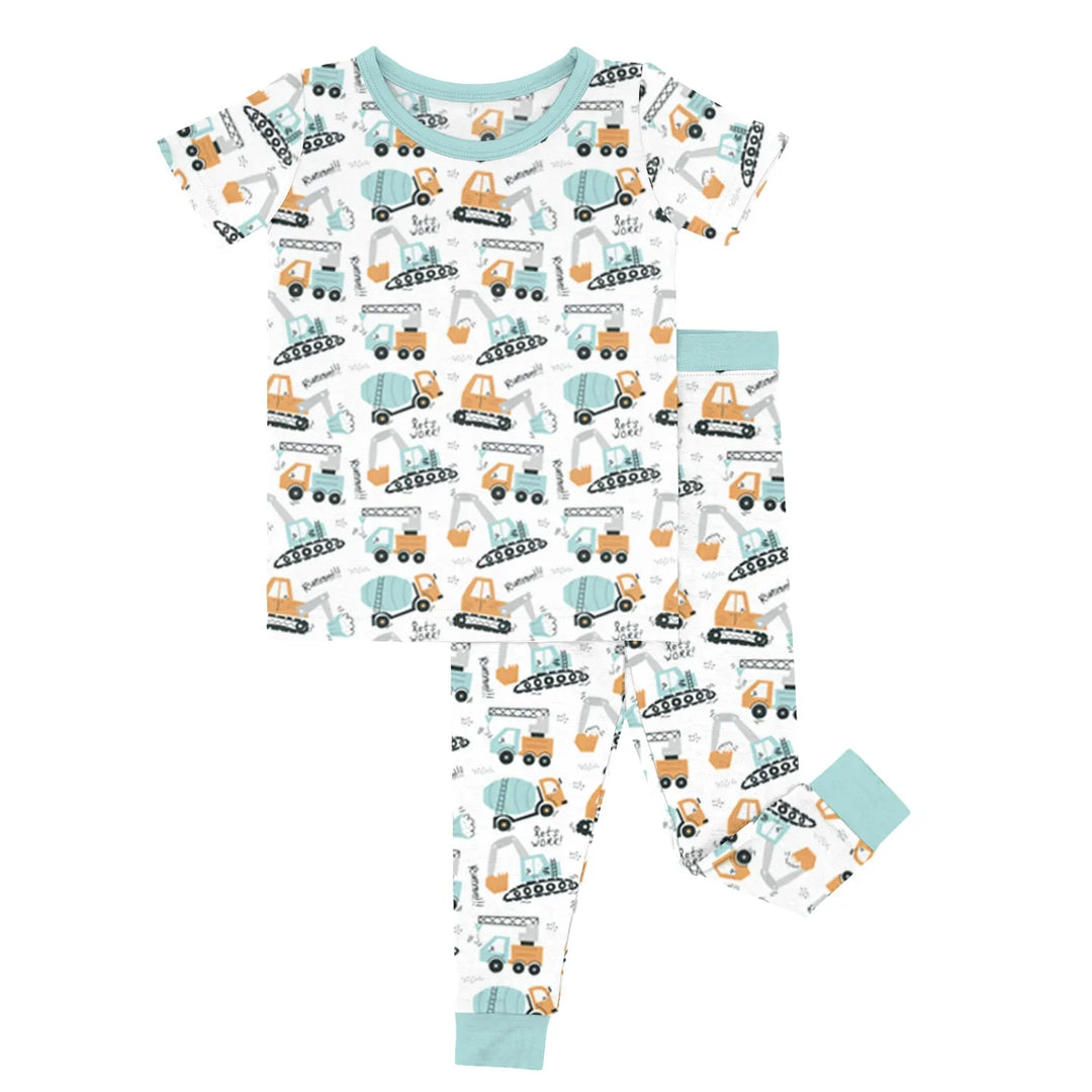 Boho Construction Vehicle Two Piece Short Sleeve Pajama Set , Boho Construction Vehicle Two Piece Short Sleeve Pajama Set - 12-18M