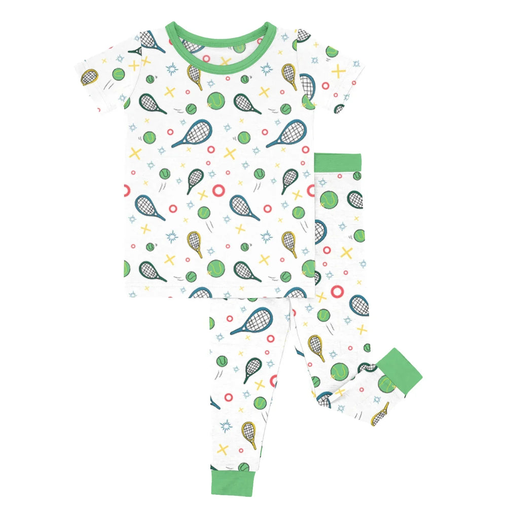 Green Tennis Two Piece Short Sleeve Pajama Set , Green Tennis Two Piece Short Sleeve Pajama Set - 12-18M