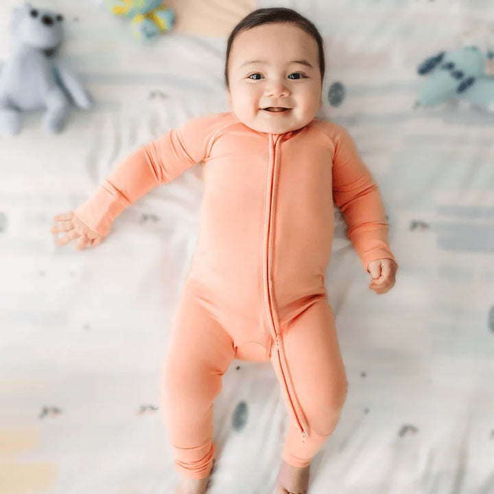 Bamboo Convertible Zippered Romper , Bamboo Convertible Zippered Romper - Peach / 0-3M