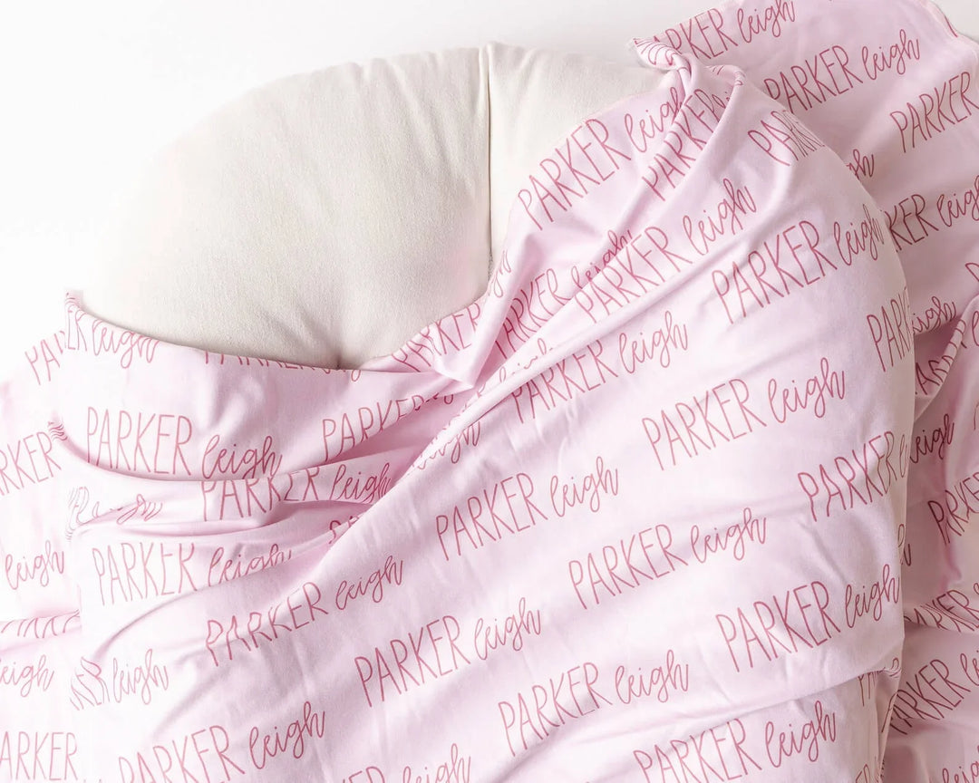 Personalized Baby Name Swaddle Blanket Font Duo , Personalized Baby Name Swaddle Blanket Font Duo - Script / American Blue