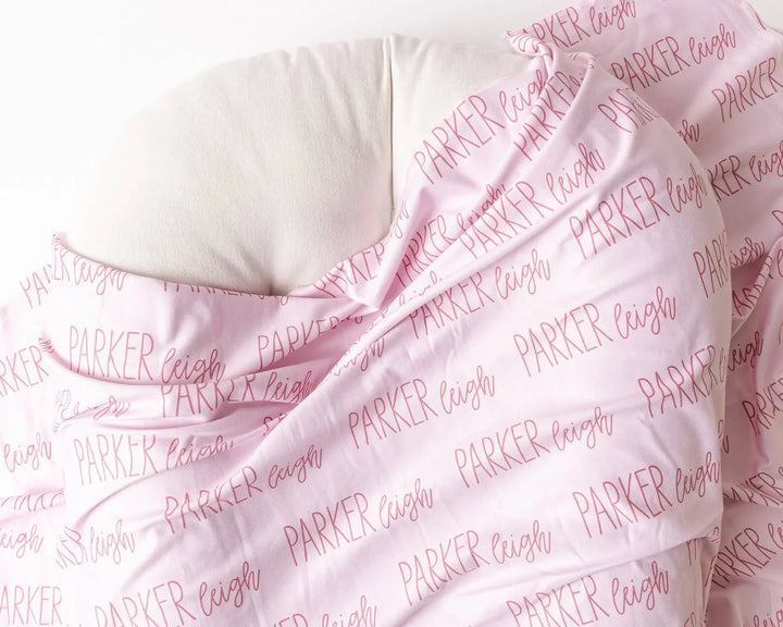 Personalized Baby Name Swaddle Blanket Font Duo , Personalized Baby Name Swaddle Blanket Font Duo - Script / American Blue
