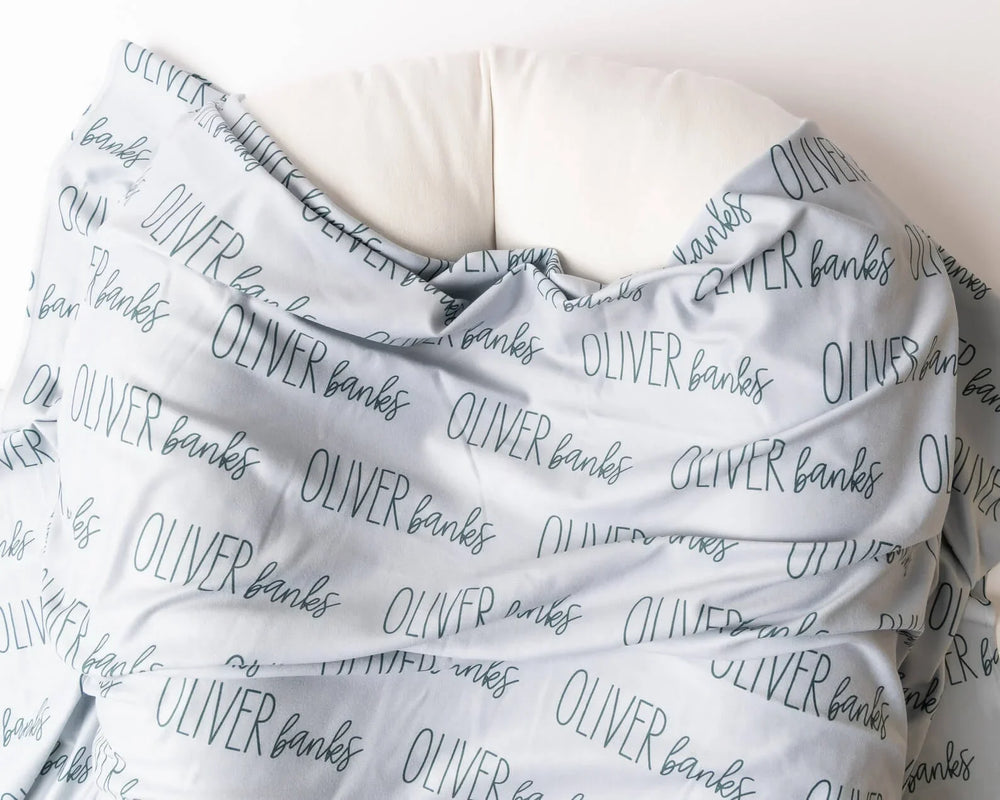 Personalized Baby Name Swaddle Blanket Font Duo , Personalized Baby Name Swaddle Blanket Font Duo - Script / American Blue