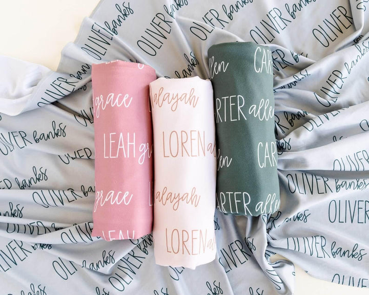 Personalized Baby Name Swaddle Blanket Font Duo , Personalized Baby Name Swaddle Blanket Font Duo - Script / American Blue