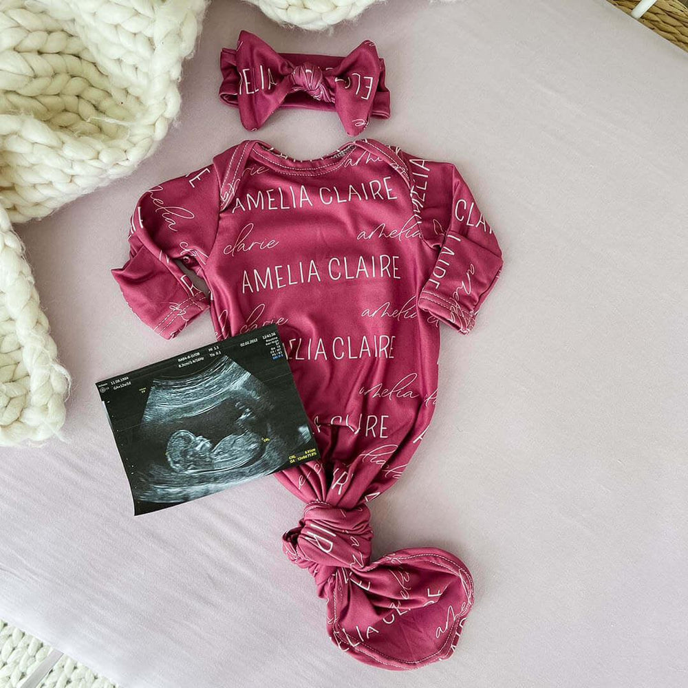 Personalized Baby Name Knot Gowns , Personalized Baby Name Knot Gowns - Knot Gown Only / Script / Black