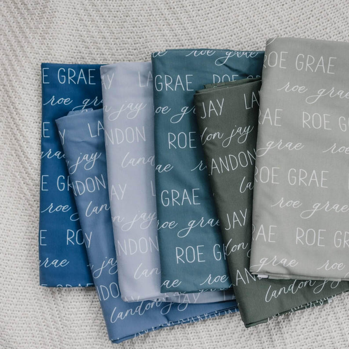 Personalized Baby Name Swaddle Blanket Block & Script , Personalized Baby Name Swaddle Blanket Block & Script - Script / American Blue