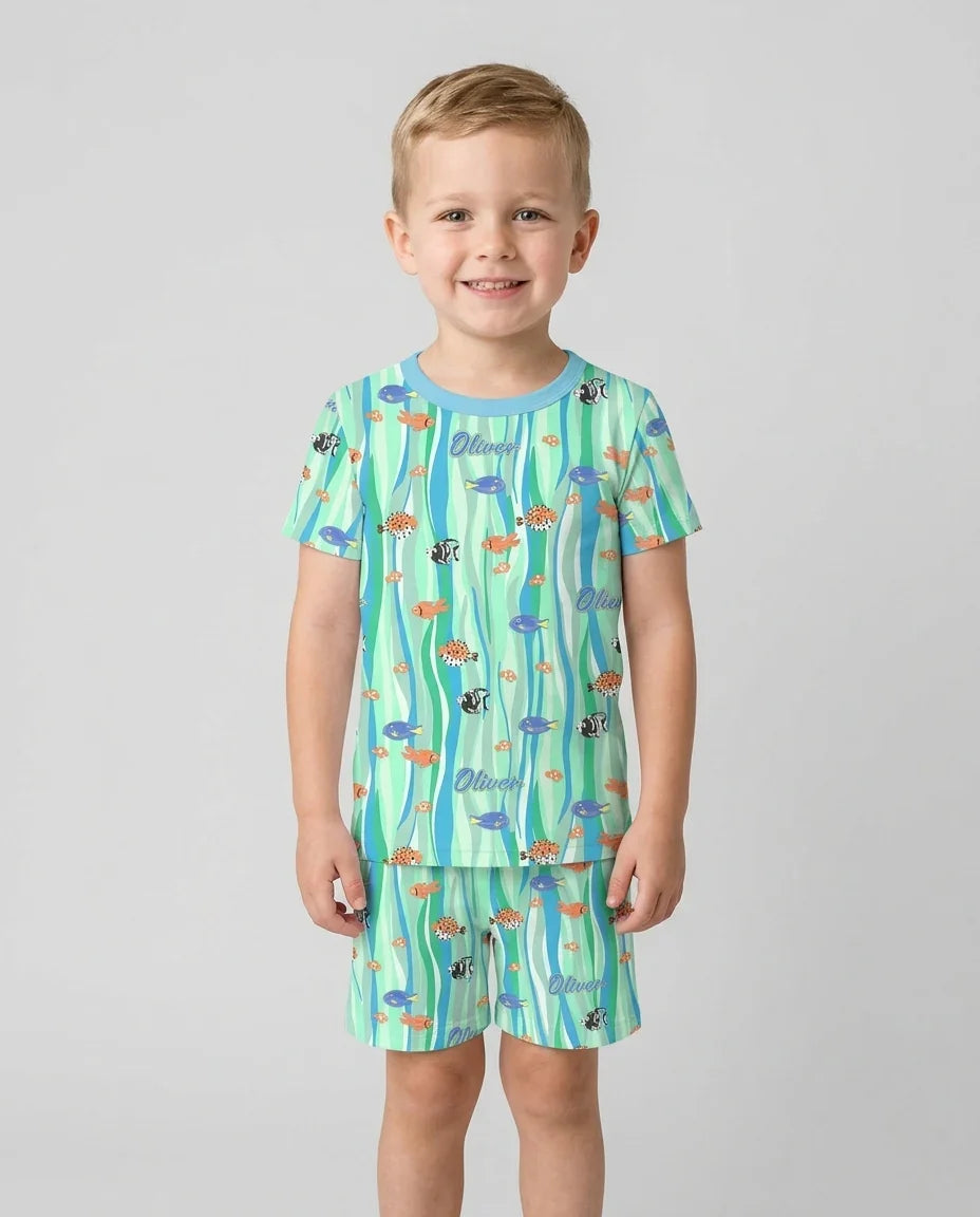 Custom Name Summer Beach Bamboo Two Piece Short Sleeve Shorts Pajama S – Zumbamboo