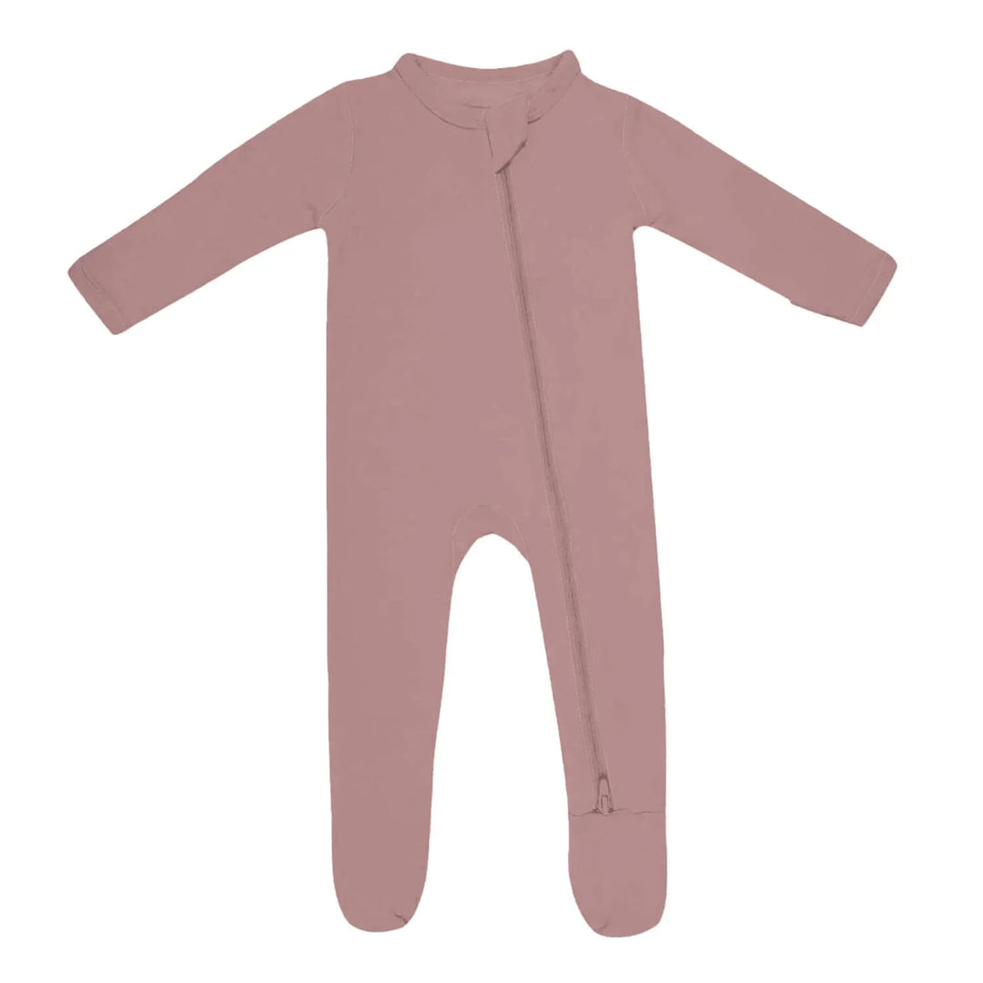 Zippered Footie Romper In Rosy Brown , Zippered Footie Romper In Rosy Brown - Newborn