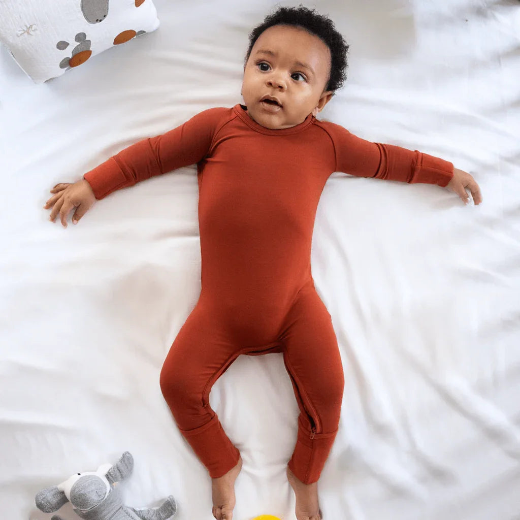 Cozy Crescent Zippered Romper , Cozy Crescent Zippered Romper - Rust / Newborn