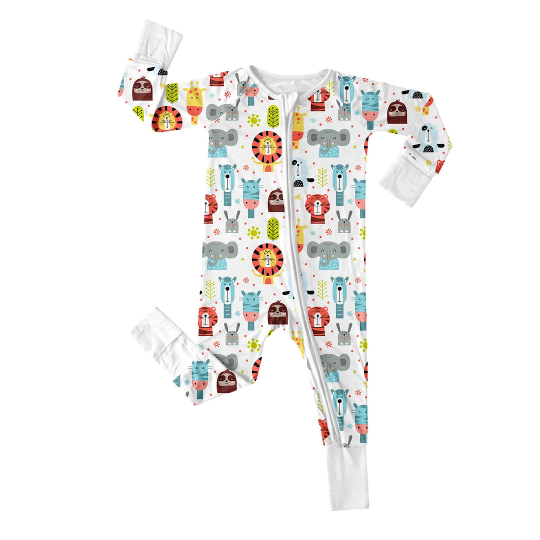 Scandi Style Animals Convertible Zippered Romper , Scandi Style Animals Convertible Zippered Romper - Newborn