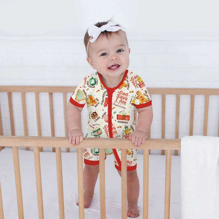 God Says I Am Custom Name Joyful Christmas Shorty Zippy , God Says I Am Custom Name Joyful Christmas Shorty Zippy - 0-3M