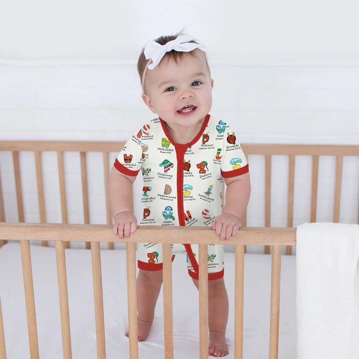 Christmas God Say I Am Alphabet Shorty Zippy , Christmas God Say I Am Alphabet Shorty Zippy - 0-3M / Red / Girl