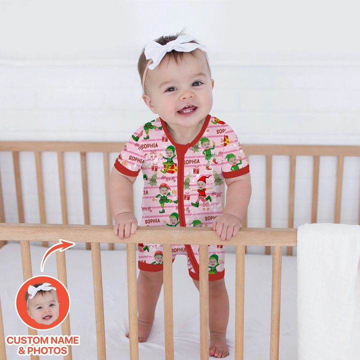 Custom Photo Baby Christmas Elf Christmas Shorty Zippy