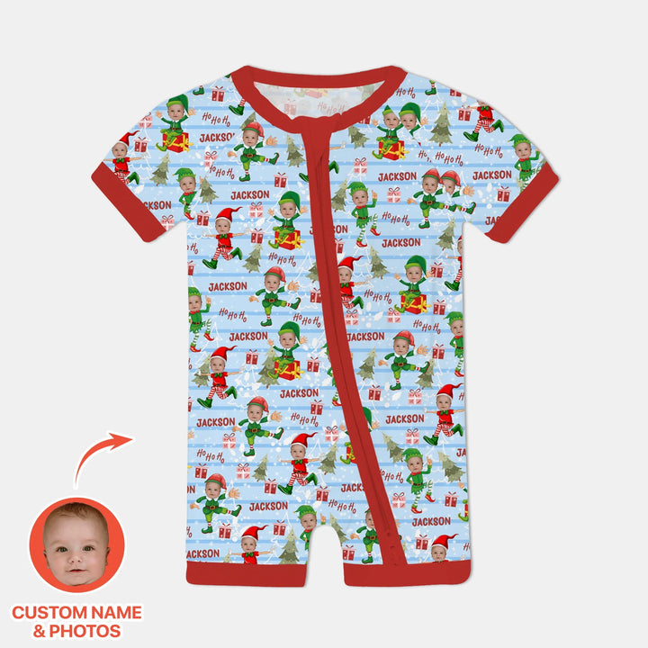 Custom Photo Baby Christmas Elf Christmas Shorty Zippy