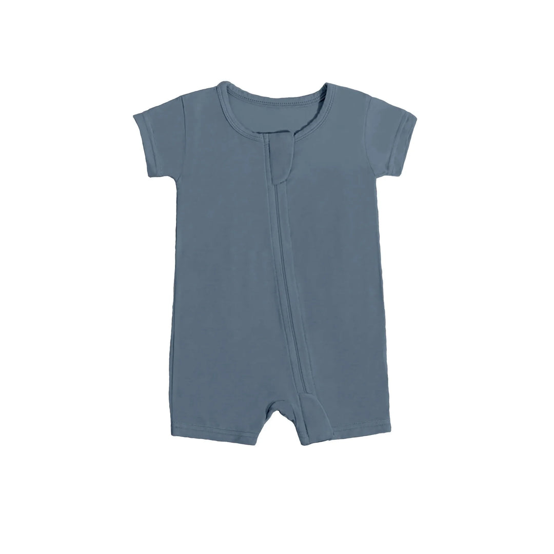 Shorty Zippered Romper in Slate Gray , Shorty Zippered Romper in Slate Gray - 0-3M